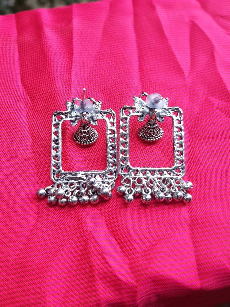 Silver Tone Square Jhumka Earrings