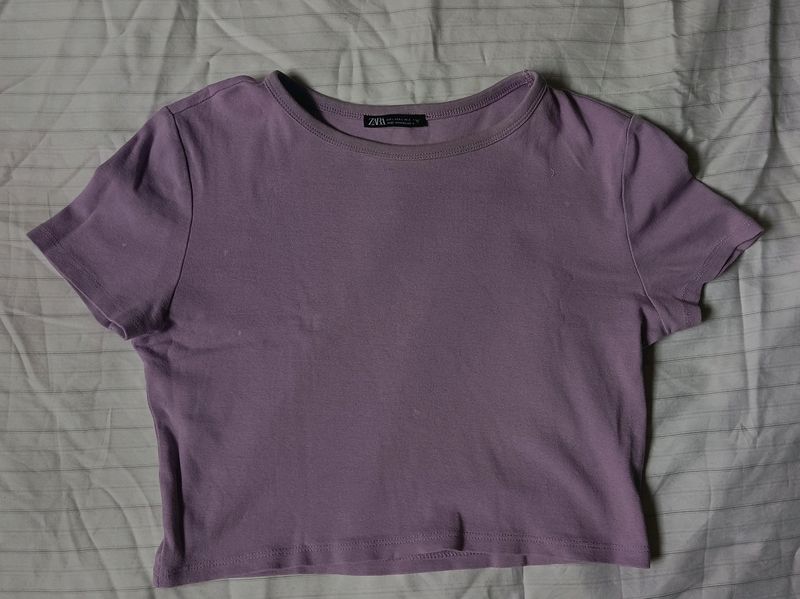 Zara Lilac Ribbed Crop Top - Size M