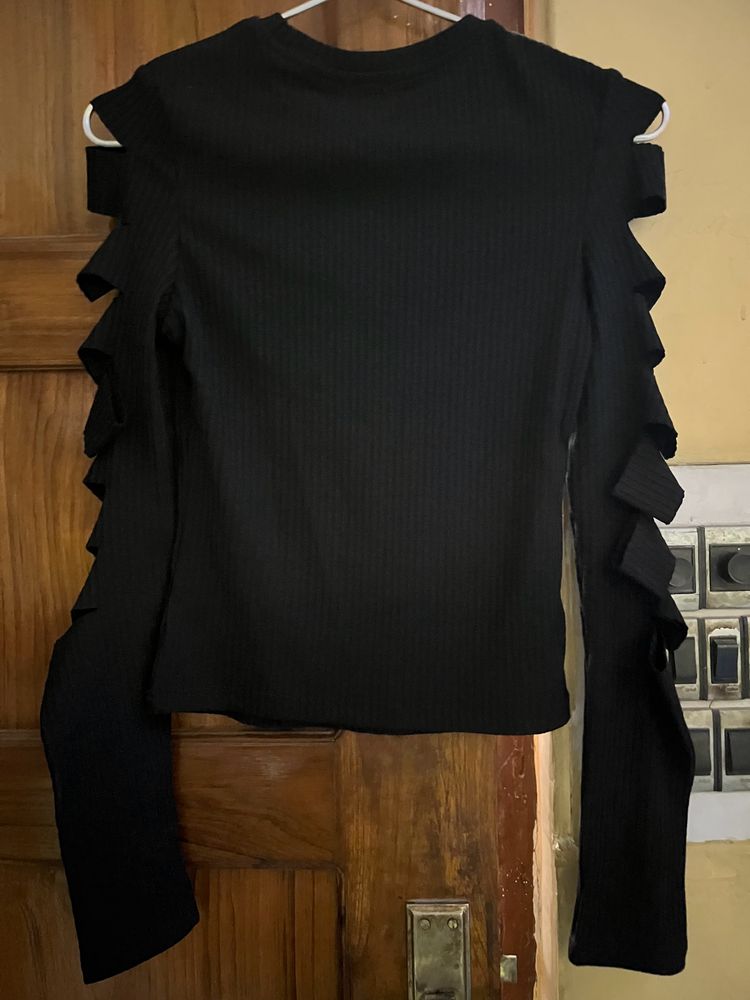 Shein Brand New Sleeve Cut Design Black Top