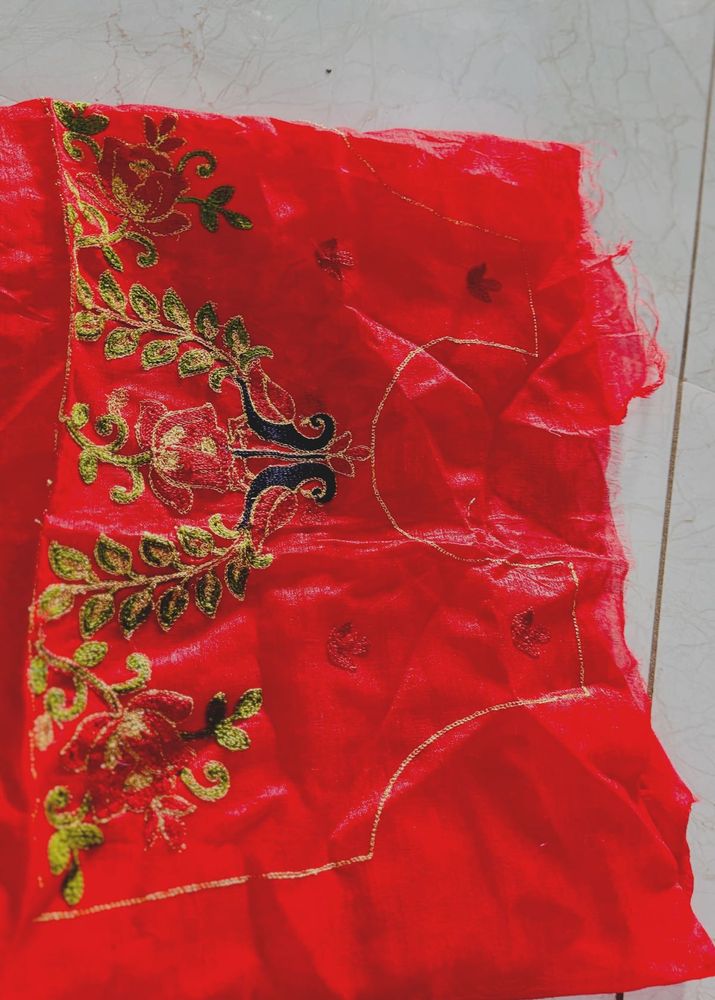 Red Embroidered Blouse Piece