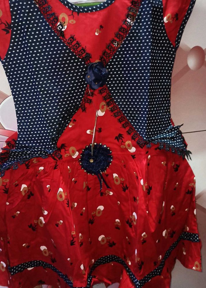 Red Coloured Frock For Girls
