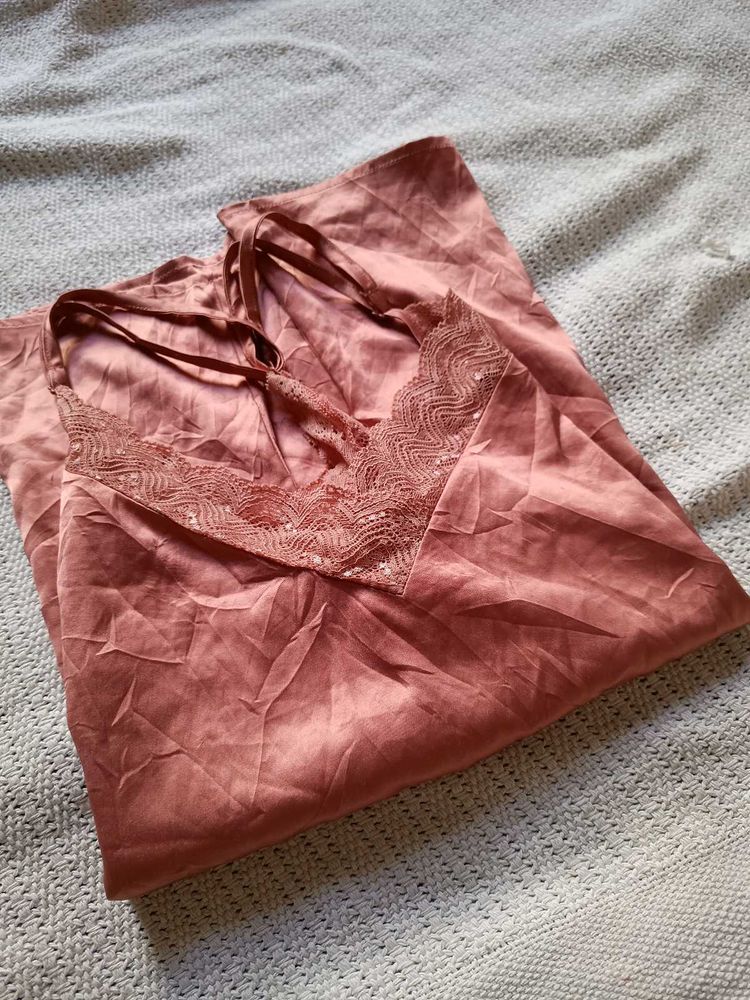 Satin Lace Trim Night Top