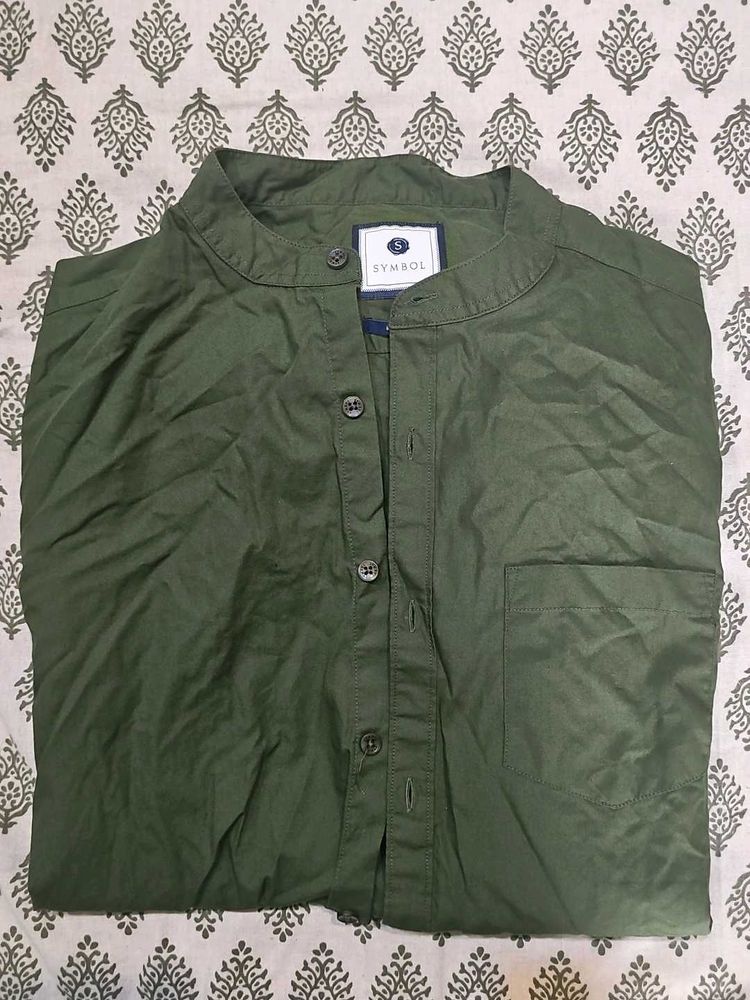 Olive Green Mandarin Collar Shirt