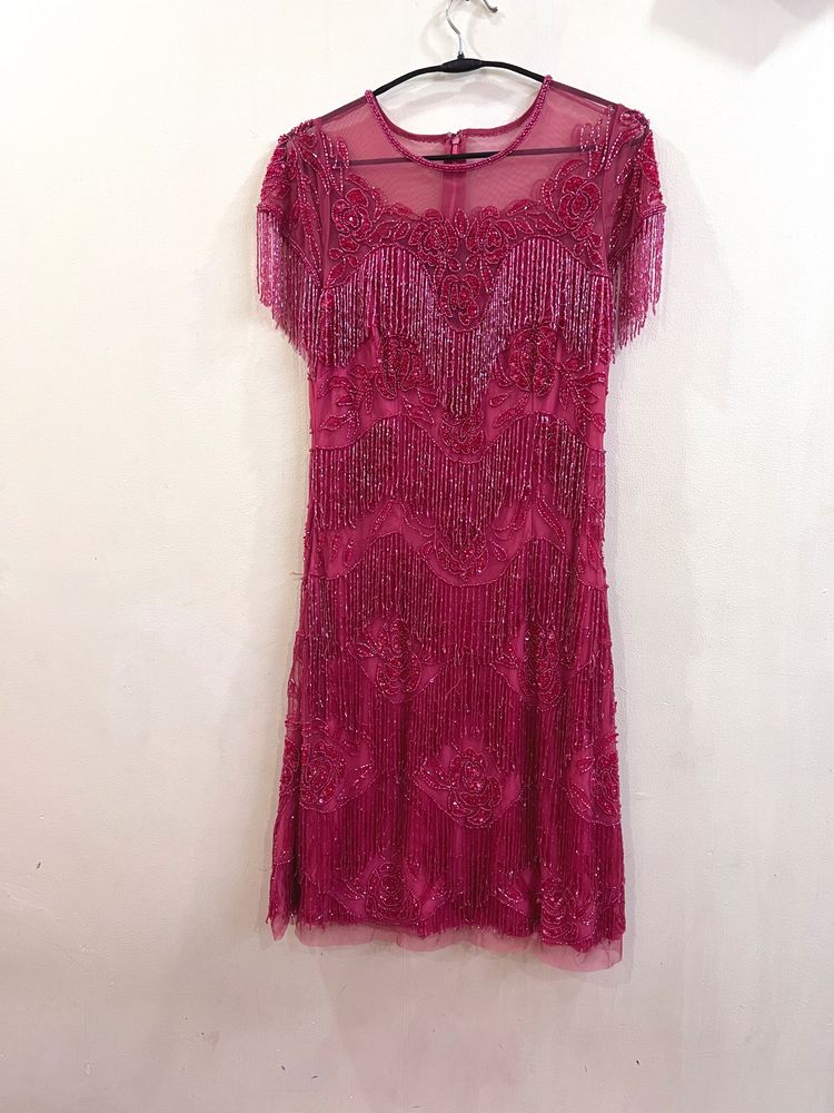NEVER WORN Dark Pink Sequins Beaded Party Dress