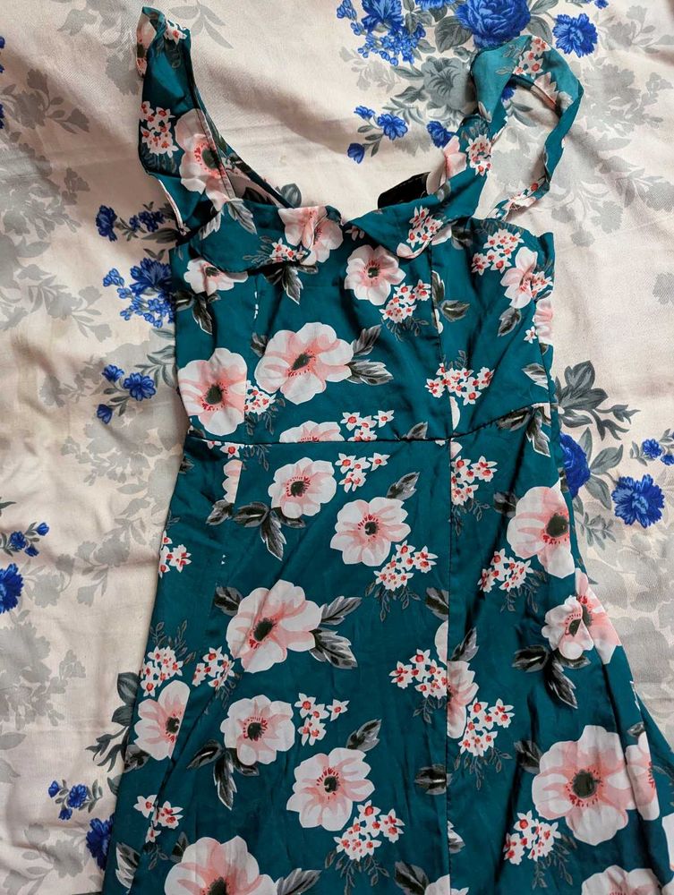 Floral Ruffle Teal Mini Dress