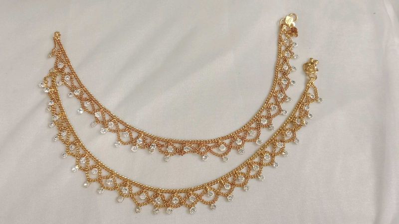 Gold Anklets with Crystals