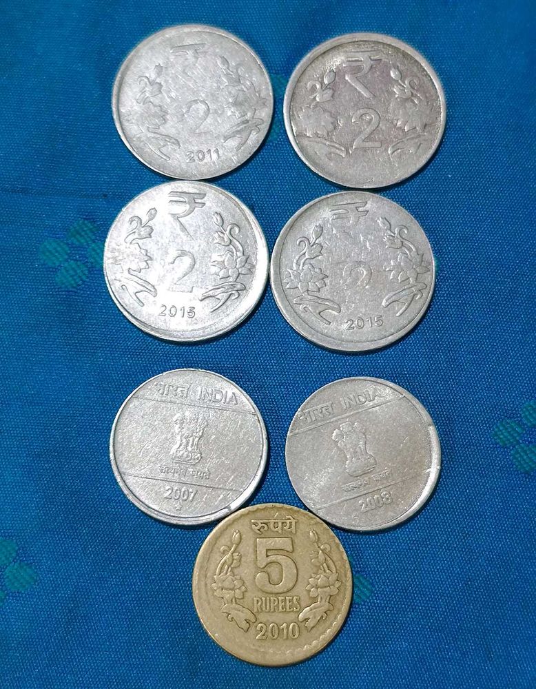 Shifting Error Coins 7 Piece - 2, 5 Rupees