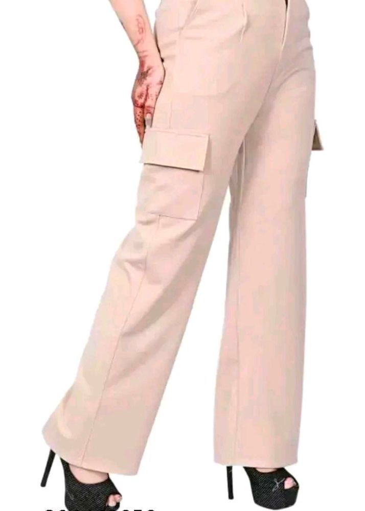 Beige High-Waist Cargo Pants