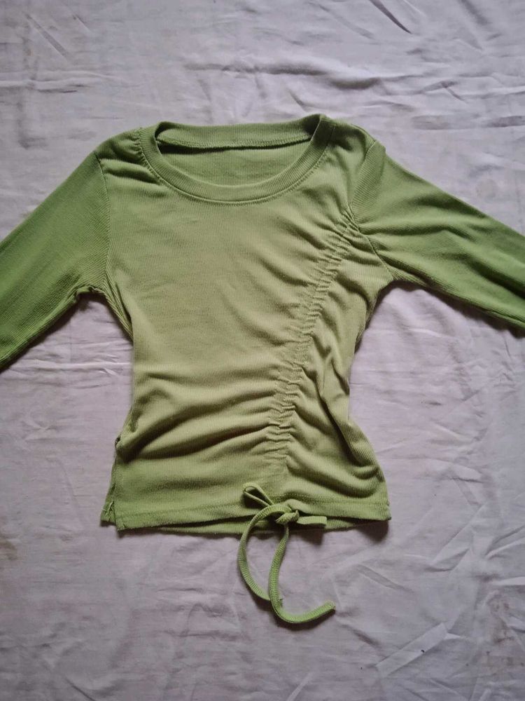 Drawstring Ribbed Green Top