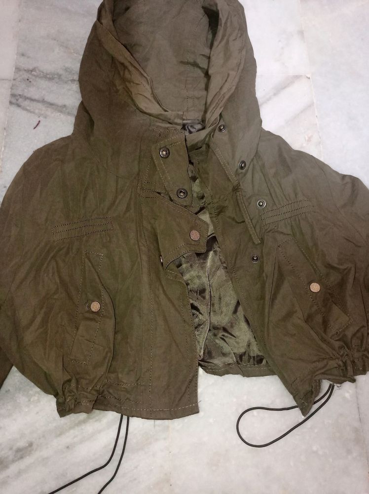 Olive Green Hooded Jacket Crop