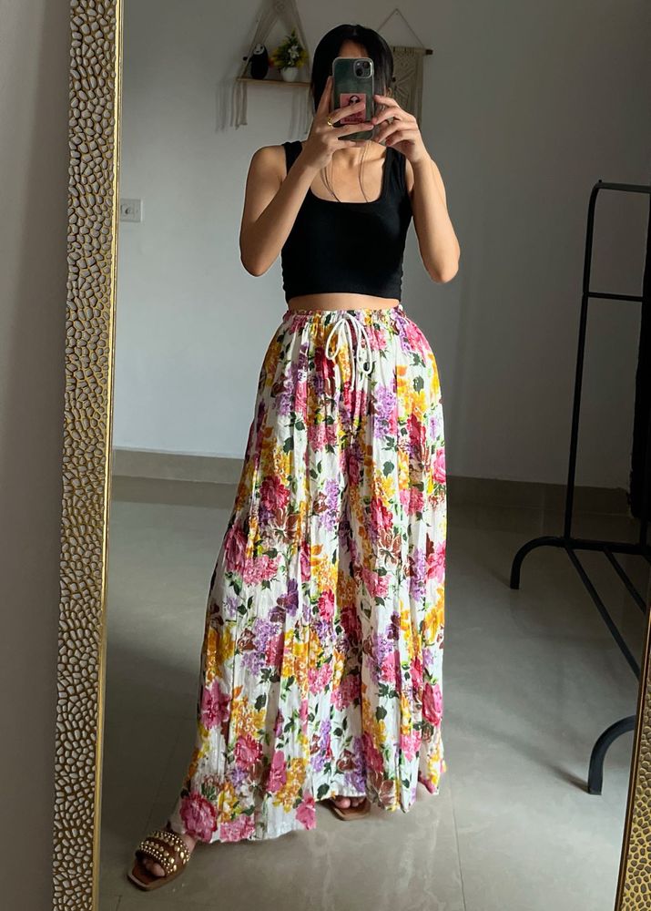 Multi Floral Print Pleated Palazzo