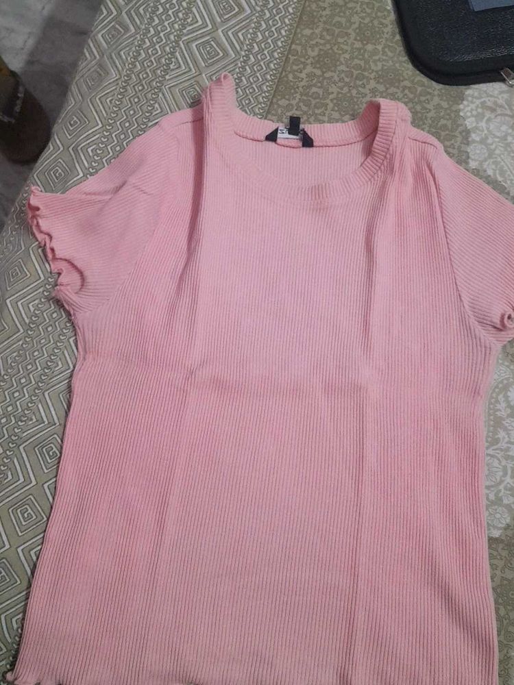 Zudio Pink Ribbed Top