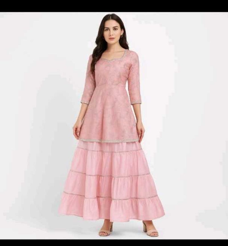 Beutiful Pink Colour Frock With Garara
