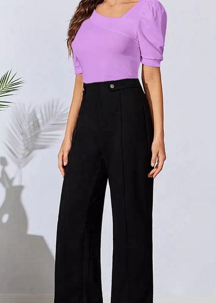 V-neck Purple Puff Sleeve Top