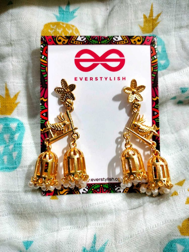 Parrot Style Gold Jhumka Earrings