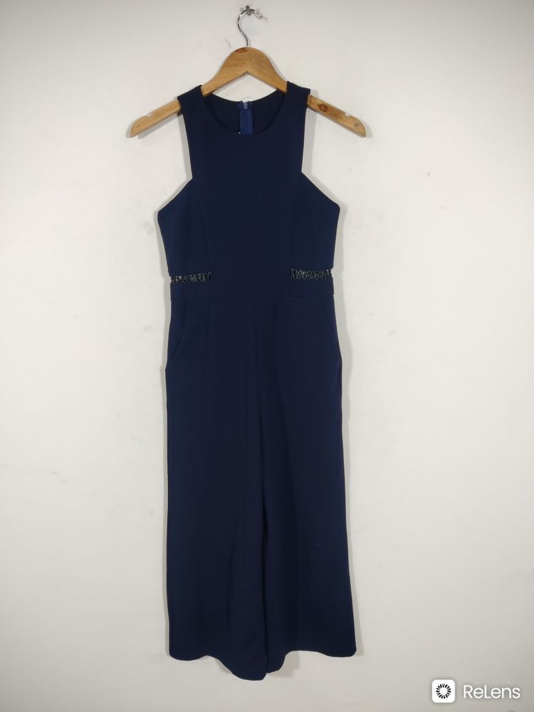 Plain Blue Sleeveless With Back Zip Jumpsuits (Women&#39;s)