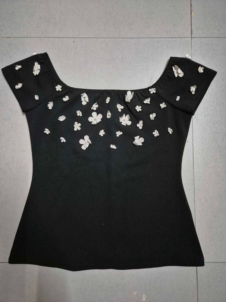 Black Top With White Flowers