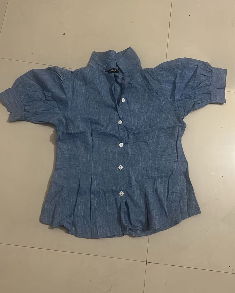 Blue Puff Sleeve Top