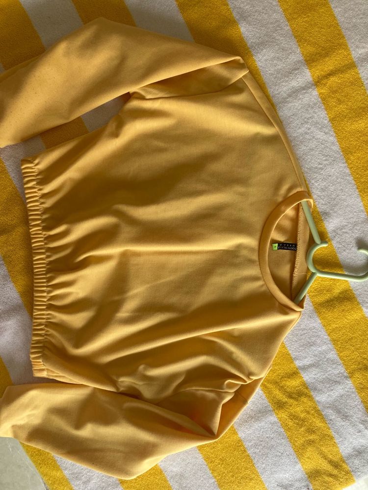 Yellow Cropped Long Sleeve Top