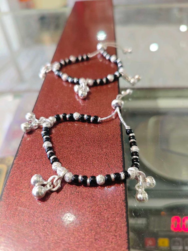 Silver Baby Anklets with Black Beads