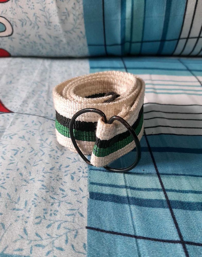 Y2k Men Striped Web Belt Double D-Ring Buckle 💚