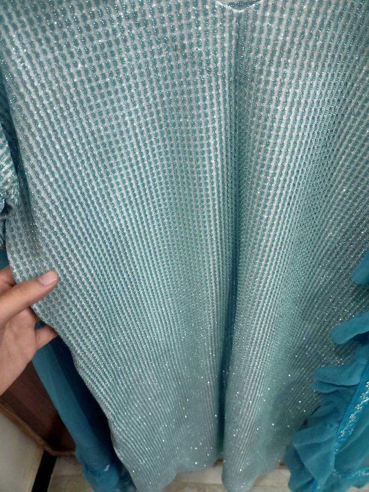 Sky Blue Glitter Silver And Blu Kurta Set