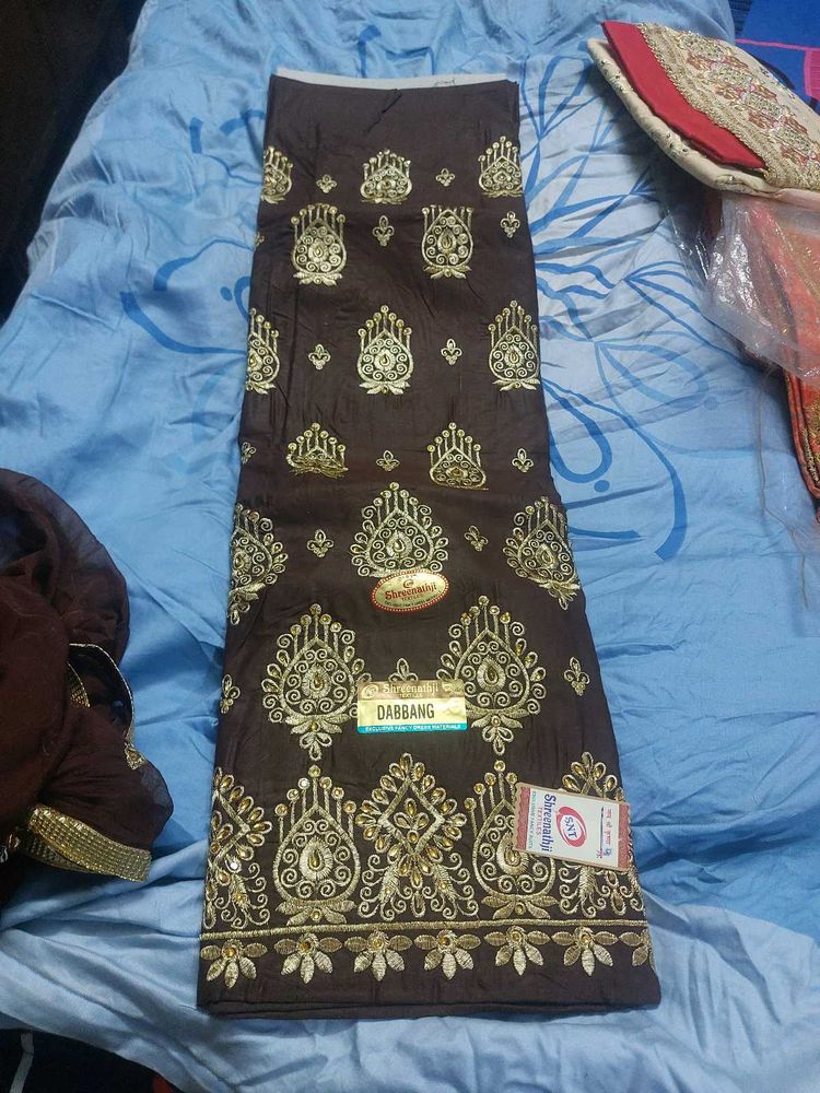 Brown Embroidered Dress Material