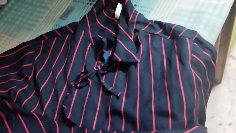 Striped Tie-Neck Dress