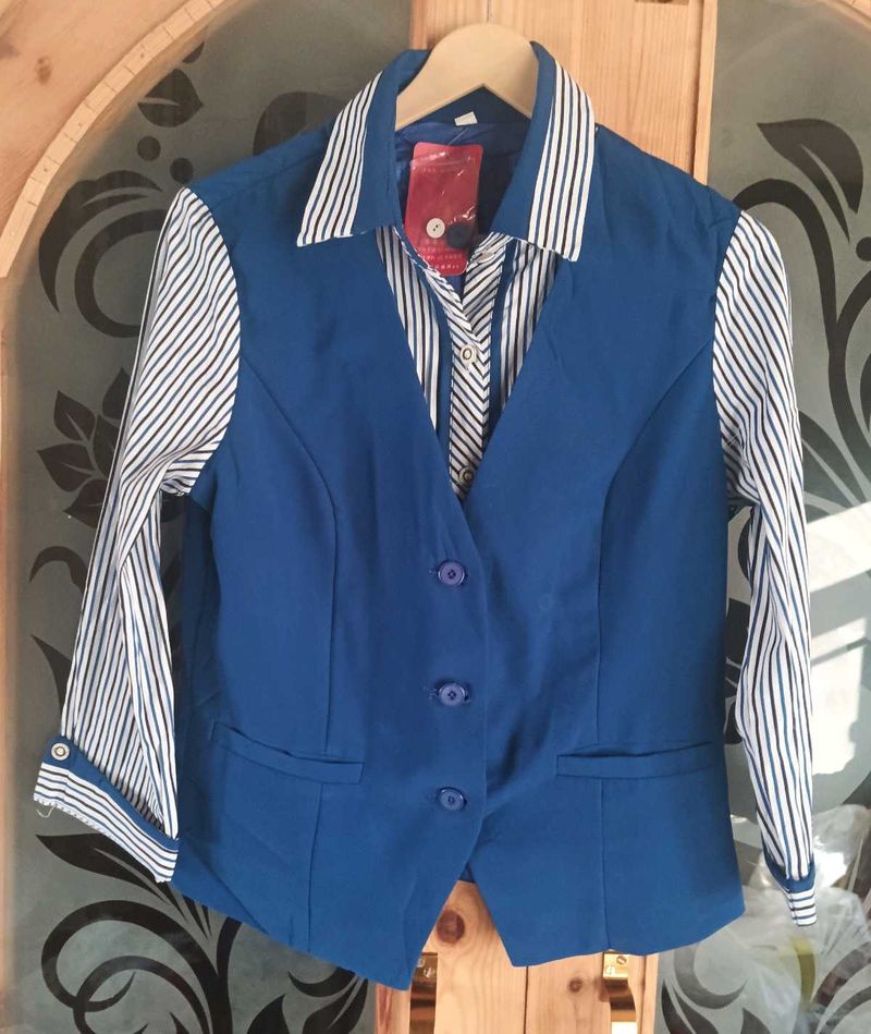 Blue Vest with Striped Shirt