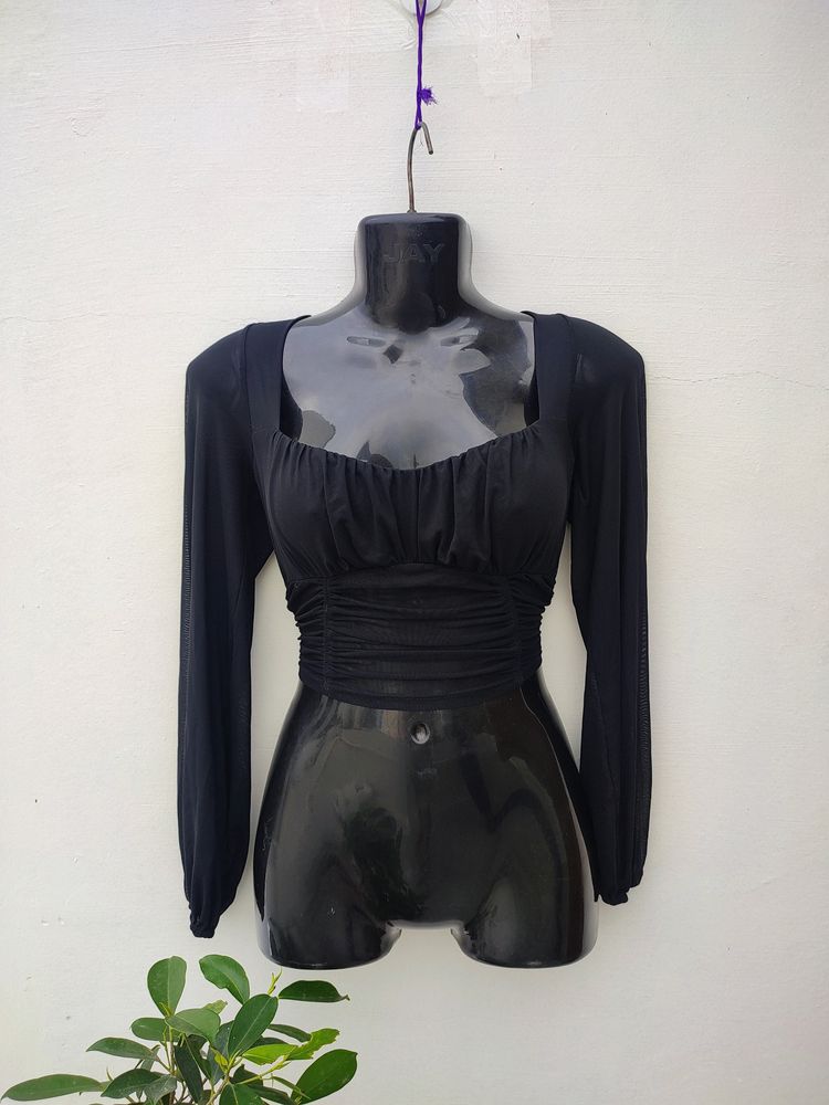 Miss Lola Black Sheer Top