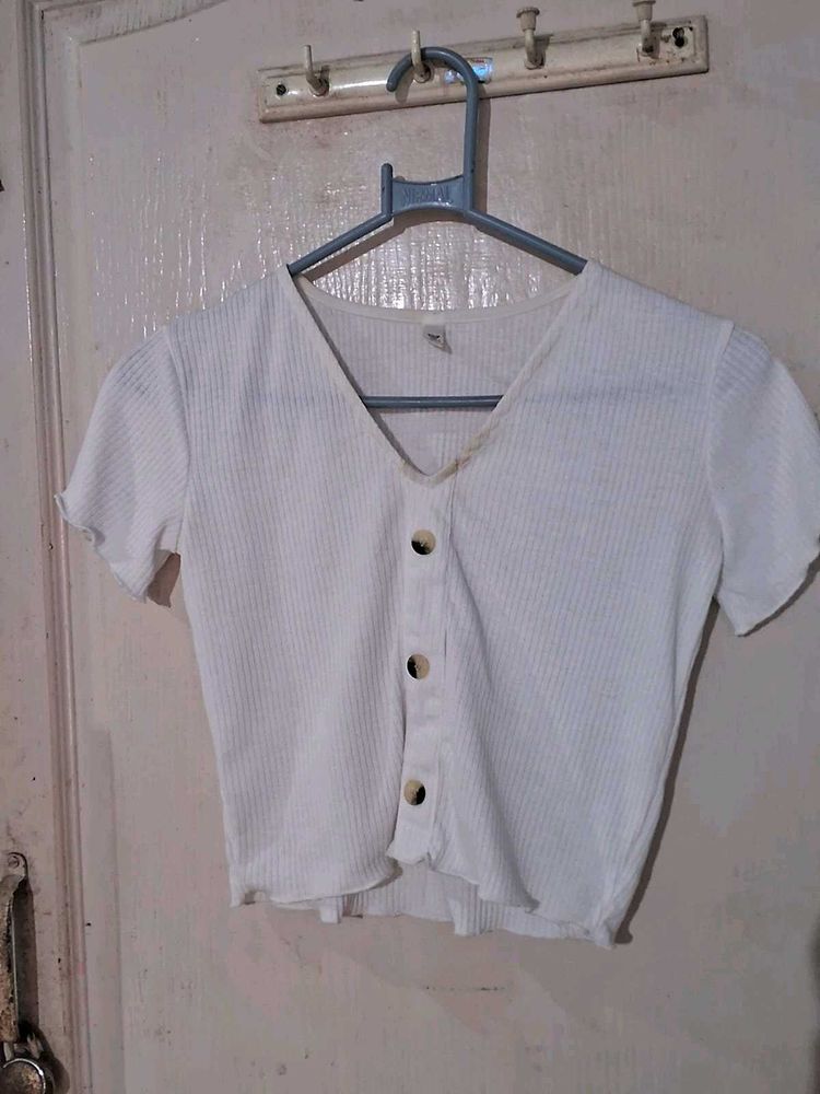Cute White Button-Up Crop Top