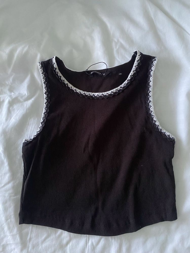 Ribbed Tank with Lace Trim