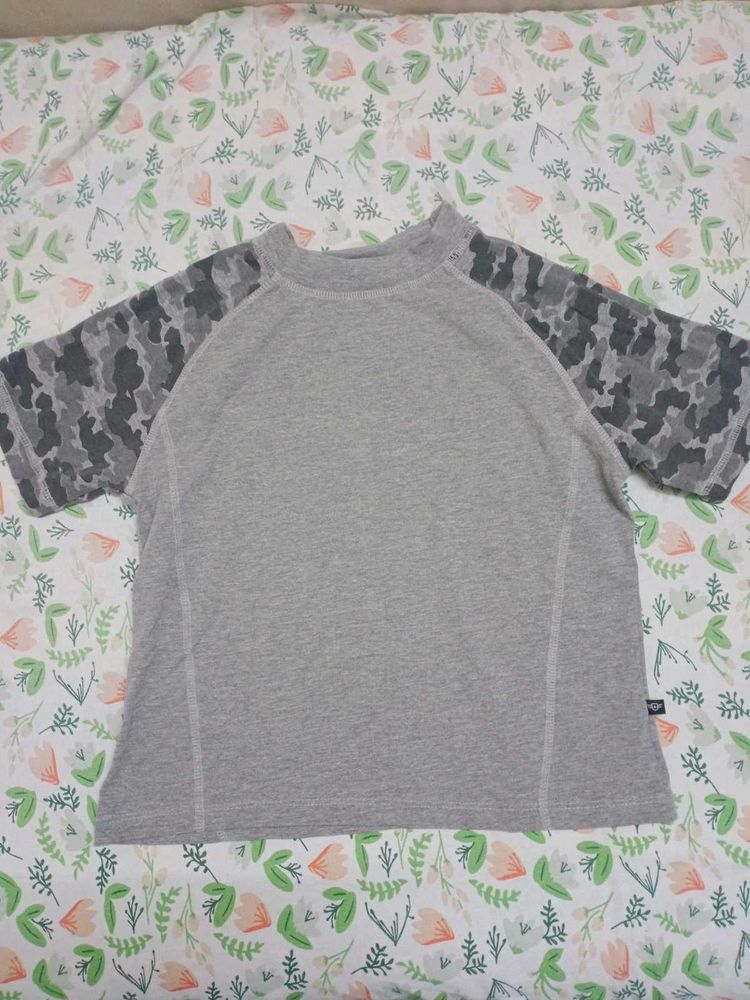 Gray Tee with Camo Sleeves