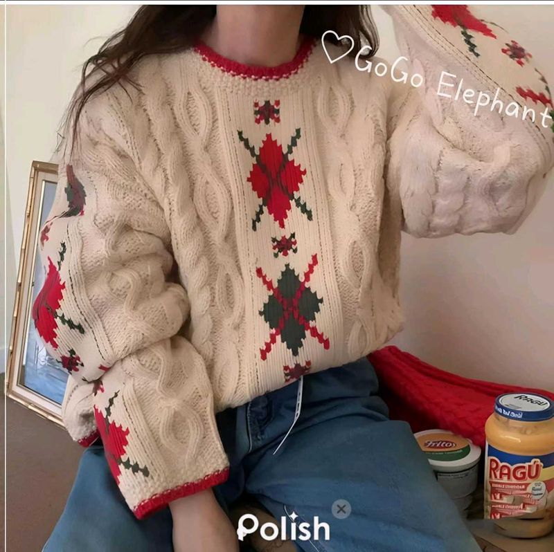 New With Tag Korean Patterned Knit Sweater