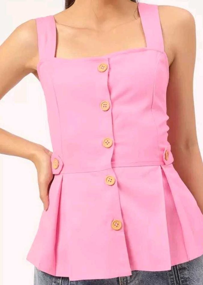 Pink Button Detail Tank Top