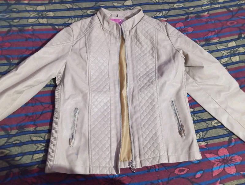 Beige Quilted Moto Jacket