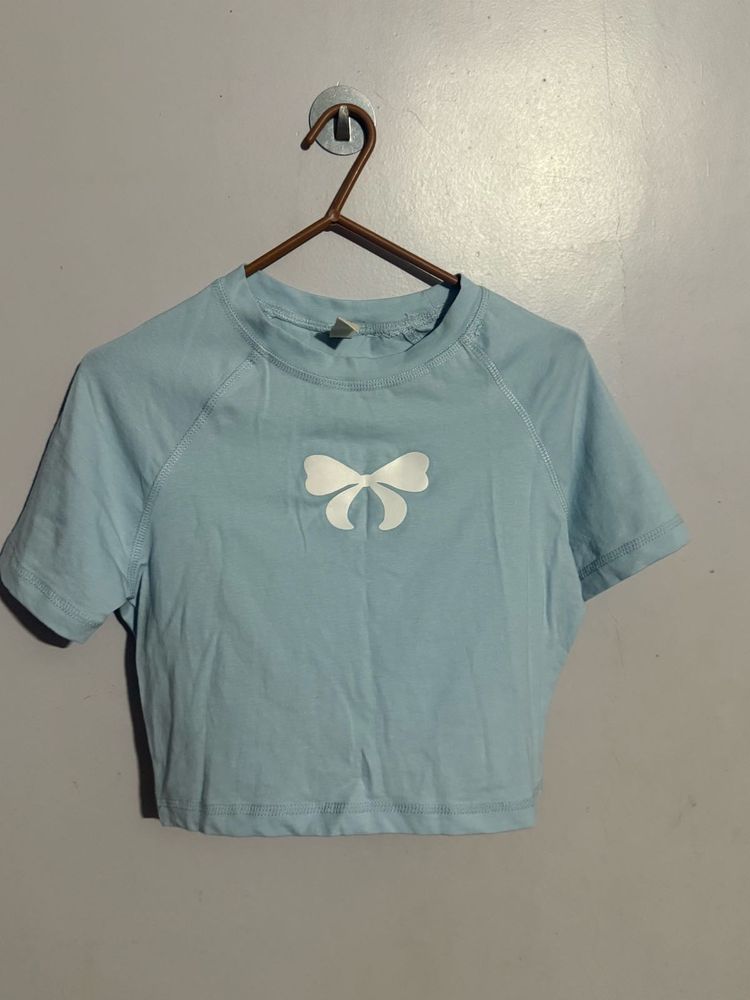 Cute Blue Bow Crop Top