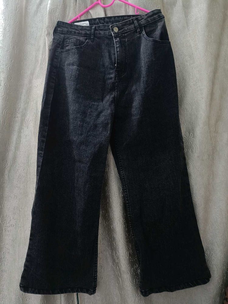 Dark Wash Black Wide Leg Jeans