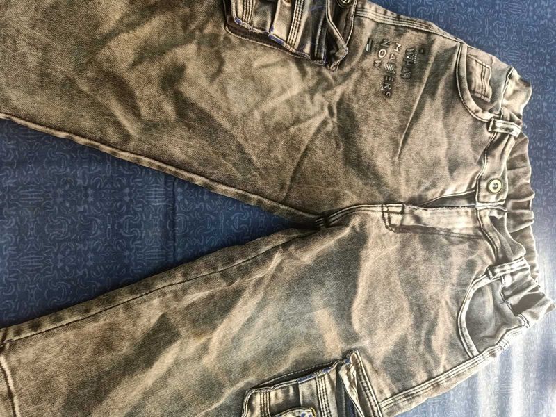 Boys Gray Denim Cargo Pants