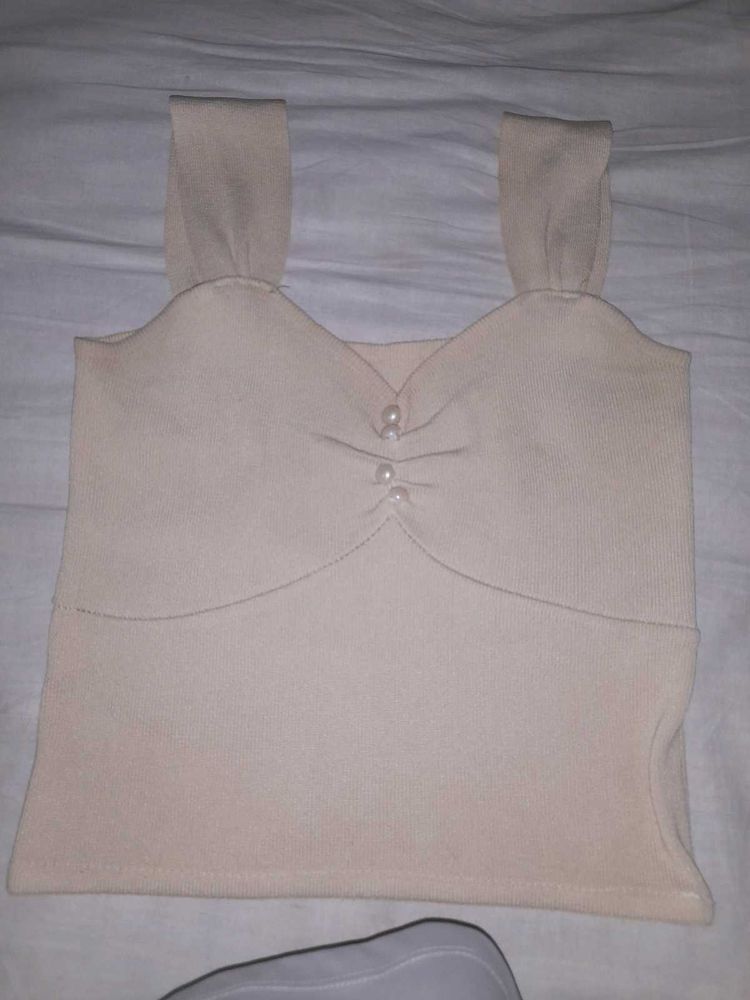 Cream Pearl Button Tank Top