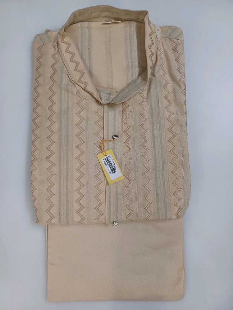 Silk Kurta Set (Beige With Machine Work)