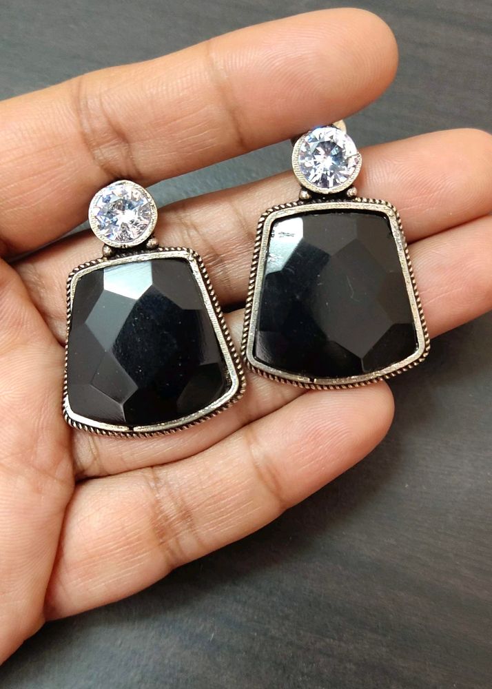 Silver Replica Big Ear Studs (Black)