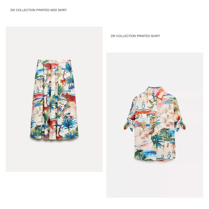 ZARA WOMEN Printed Midi Skirt &amp; Shirt