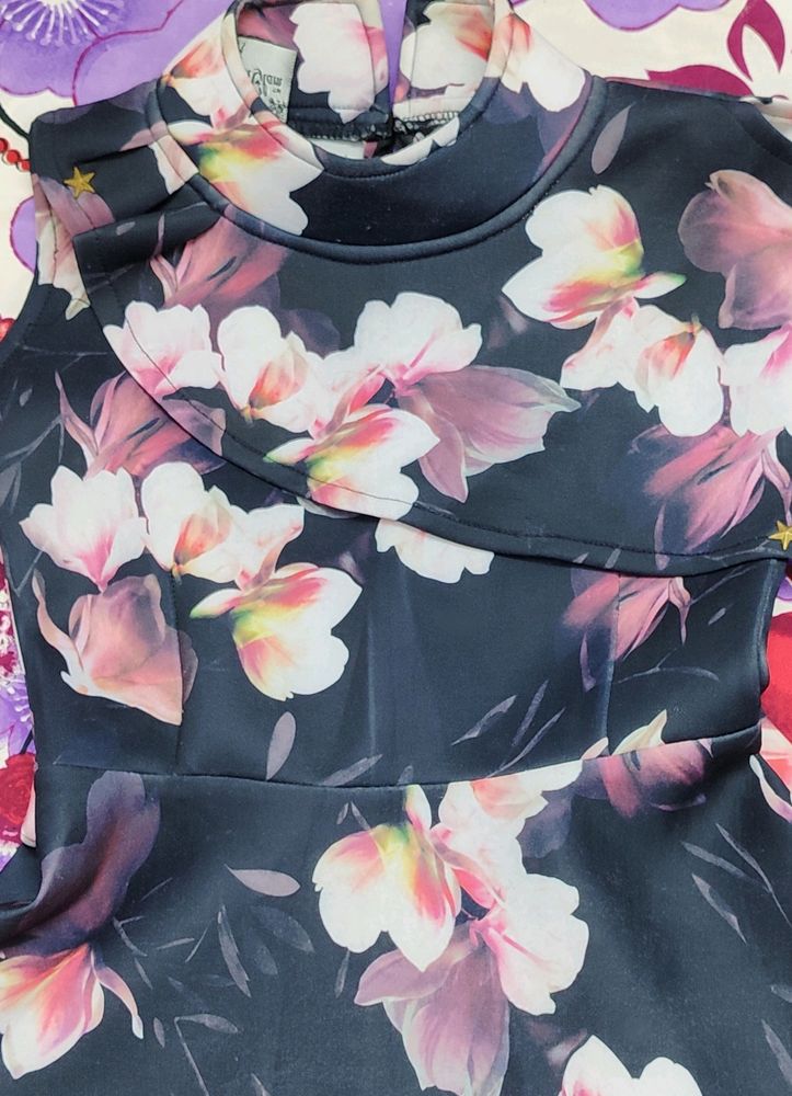 Floral Ruffle Mock Neck Dress
