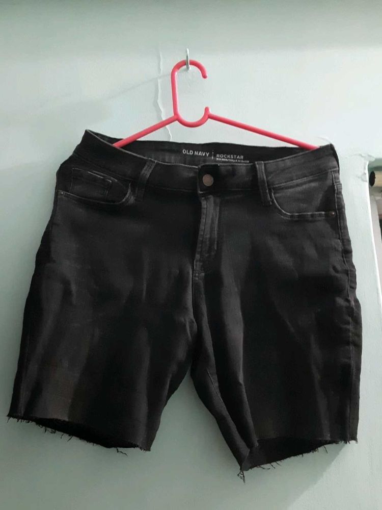 Black denim shorts