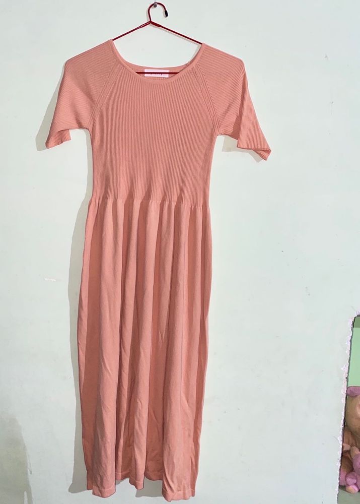 Peach Knit Midi Dress
