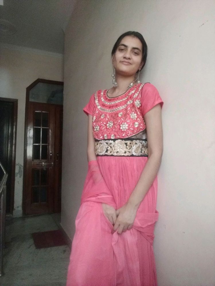 Ethnic gown pink with embroidery