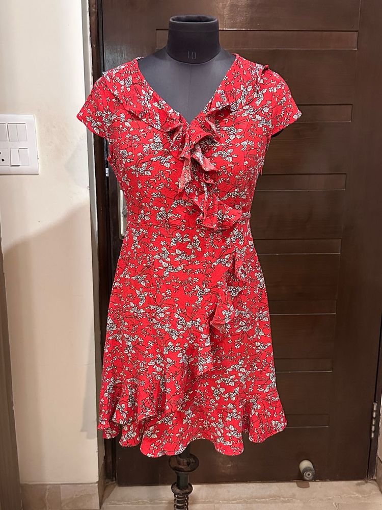 Scullers Red Floral Ruffle Dress