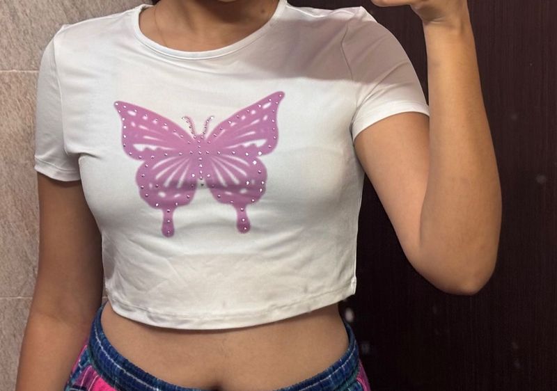 OffWhite Purple Butterfly CropTop