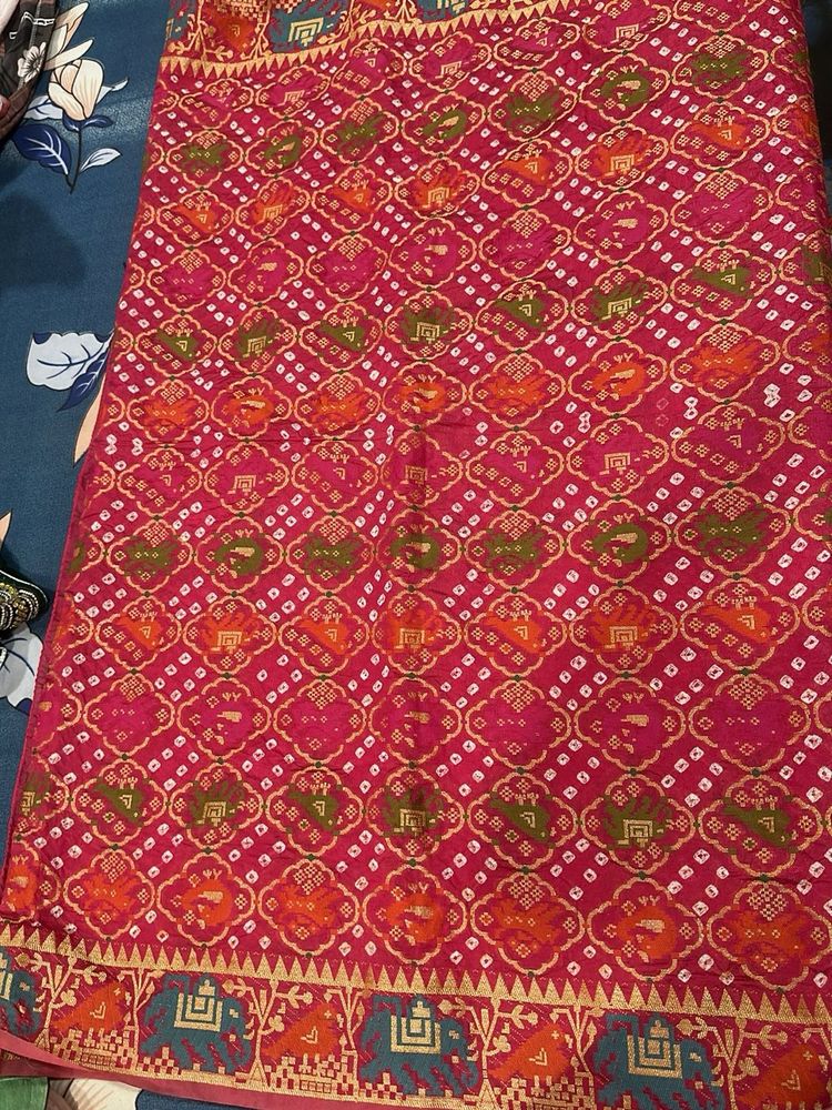 Pink bandhej saree